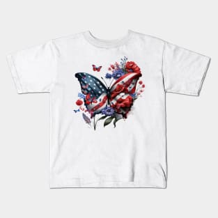 4th of July Floral Butterfly american flag Kids T-Shirt